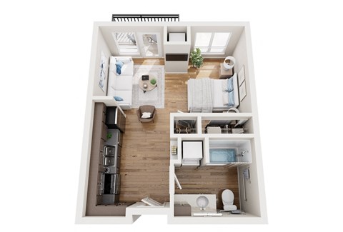 Floor plan for studio, 1 bath, 500 sqft